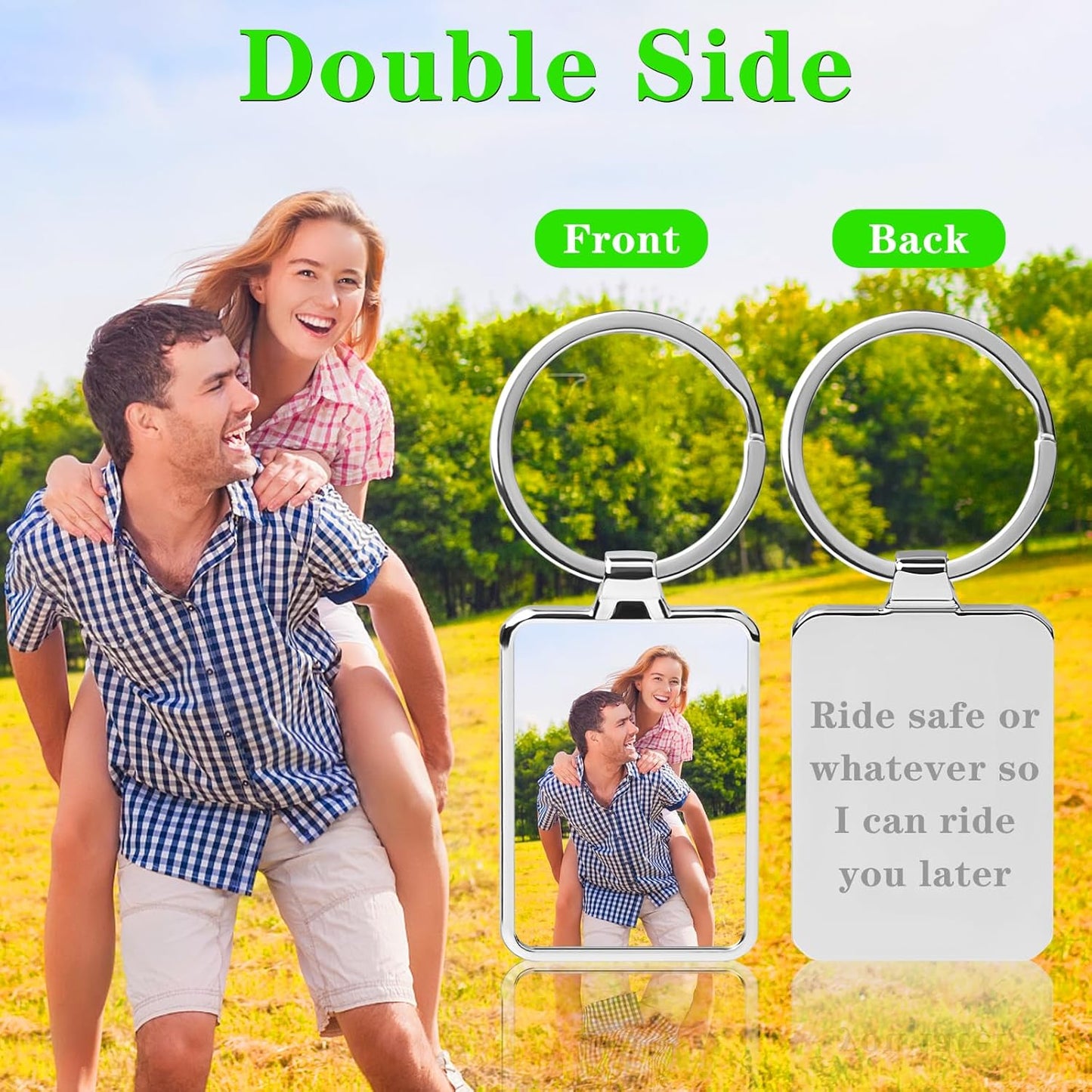 Double Side Custom Keychain with Picture Personalized Engraving Photo Text Customized Gifts for Men Women