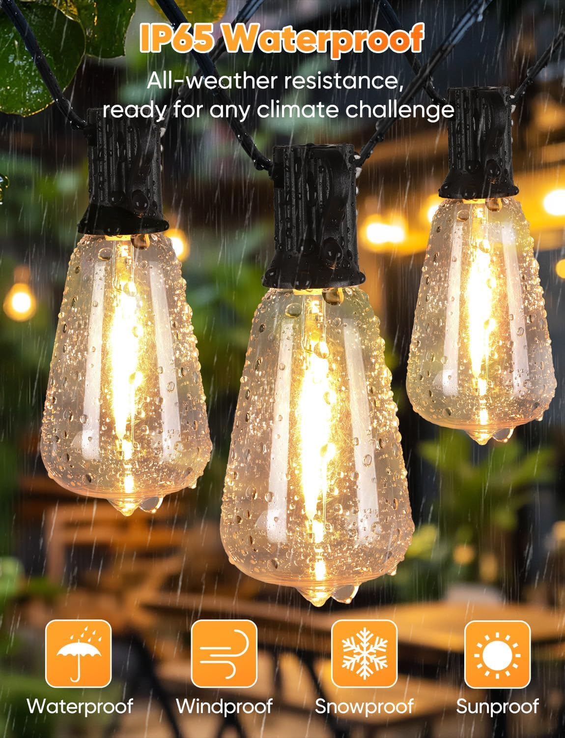 Brightever 200FT Outdoor String Lights with Remote, 2700K/4000K/5000K Selectable LED Patio Lights with 60+2 ST38 Vintage Edison Bulbs, 3 Lighting Modes, 3H/5H Timer, Dimmable String Light for Outside