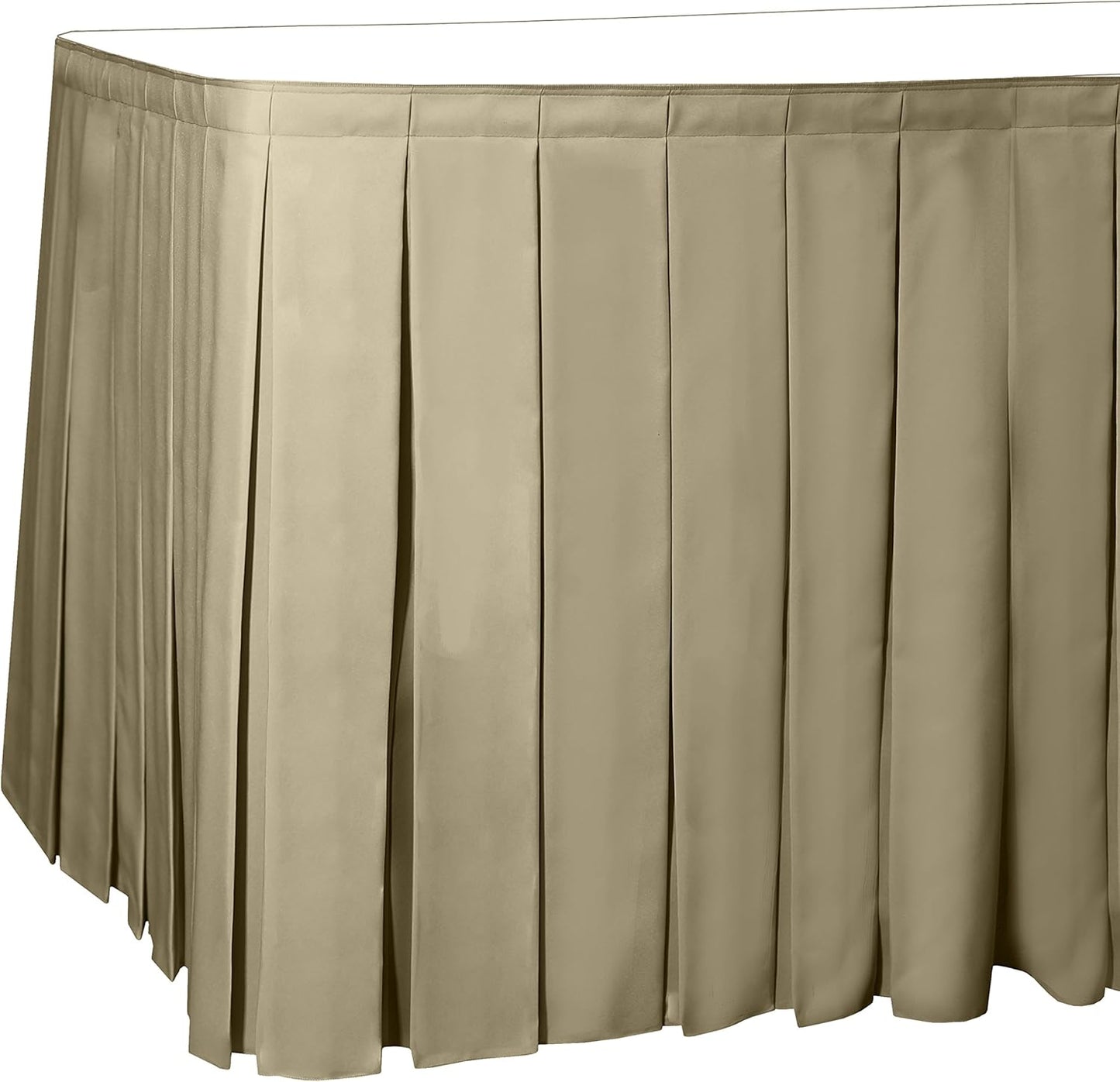 Ultimate Textile Pleat Polyester Fabric Table Skirt - Machine Washable Flame Resistant with Clips for Events, Weddings & Trade Shows, Cut & Sewn in Paterson, NJ - Camel, 7' Box Pleat