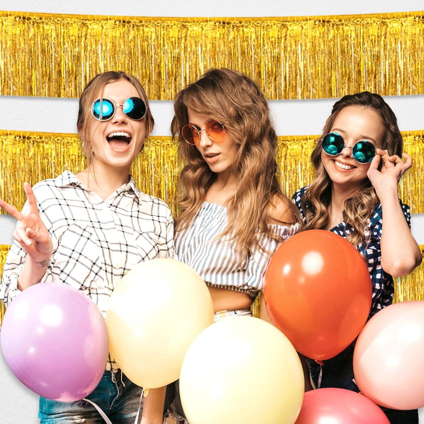 4 Pack 10 Feet Gold Foil Fringe Garland Metallic Tinsel Streamers Banner Wall Hanging Curtain Backdrop for Parade Floats, Wedding, Graduate, Mother's Day, Birthday Party Decoration