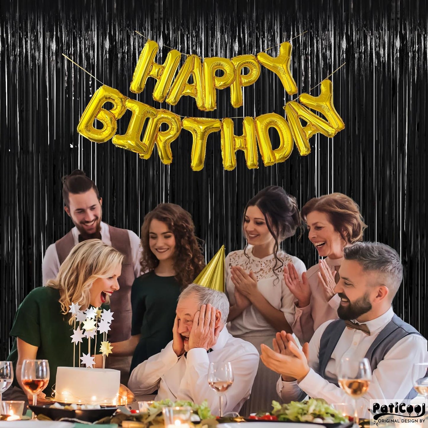 Black Streamers Party Decorations - Thicken 4 Pack 3.2 x 8.2 FT - Black Tinsel Foil Fringe Backdrop Curtains, Photo Booth Props for Birthday, Halloween, Retirement, Bachelor Party Decorations