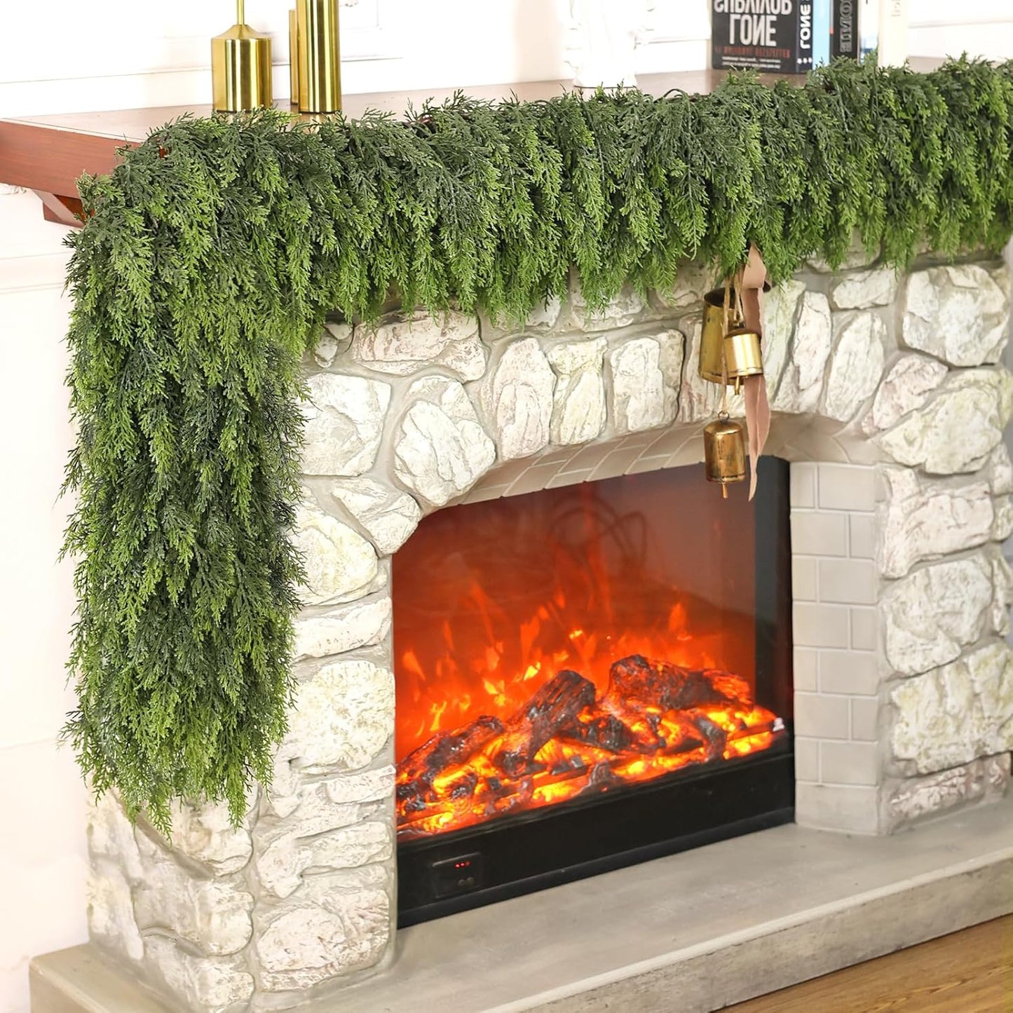 Real Touch Cedar Garland - Artificial Christmas Garlands Faux Green Cedar Fake Pine Needles Garland for Fireplace,Table, Stairs, Mantle, Window,Indoor Outdoor,Home,Holiday Decor(2 PCS,6 FT)