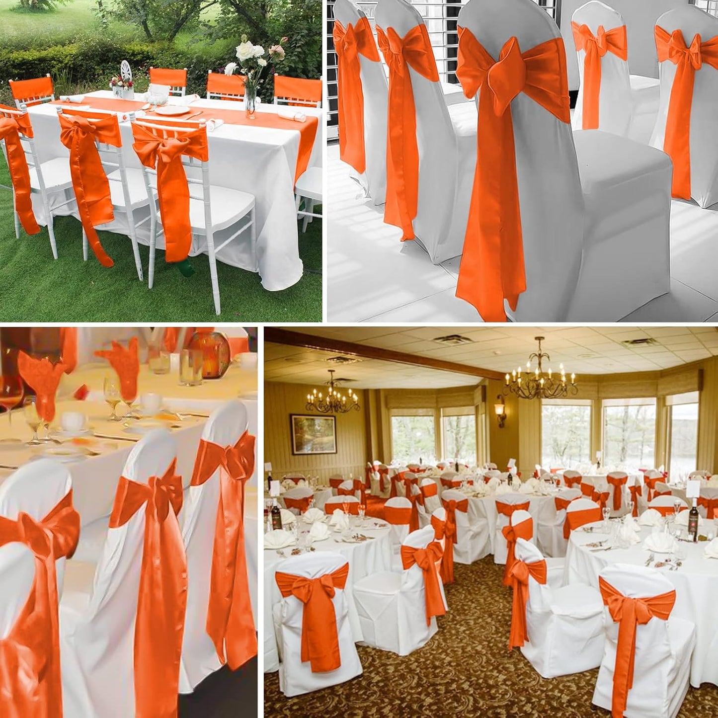 fani 60 PCS Orange Satin Chair Sashes Bows Universal Chair Cover for Wedding Reception Restaurant Event Decoration Banquet,Party,Hotel Event Decorations (7 x 108 inch)