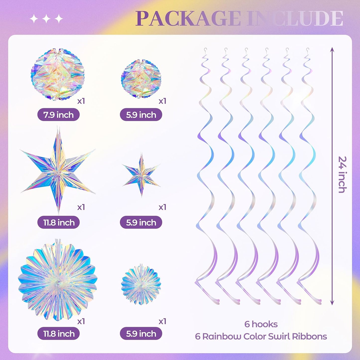 BTSD-home Iridescent Party Decorations with Hanging Honeycomb Ball Decorative Paper Fan Snowflake Garlands Ribbons Disco Party Wedding Birthday Graduation Christmas Celebration Decor Supplies