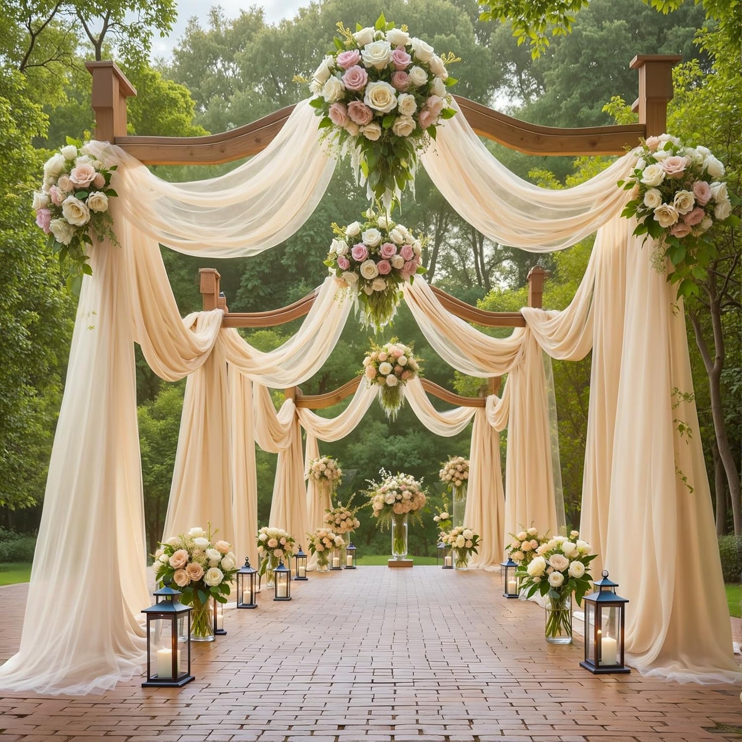 2 Panels Wedding Arch Draping Fabric Champagne Sheer Backdrop Curtain Arch Drape for Wedding Ceremony Reception,Bridal Shower Party Decorations 28" X 19ft