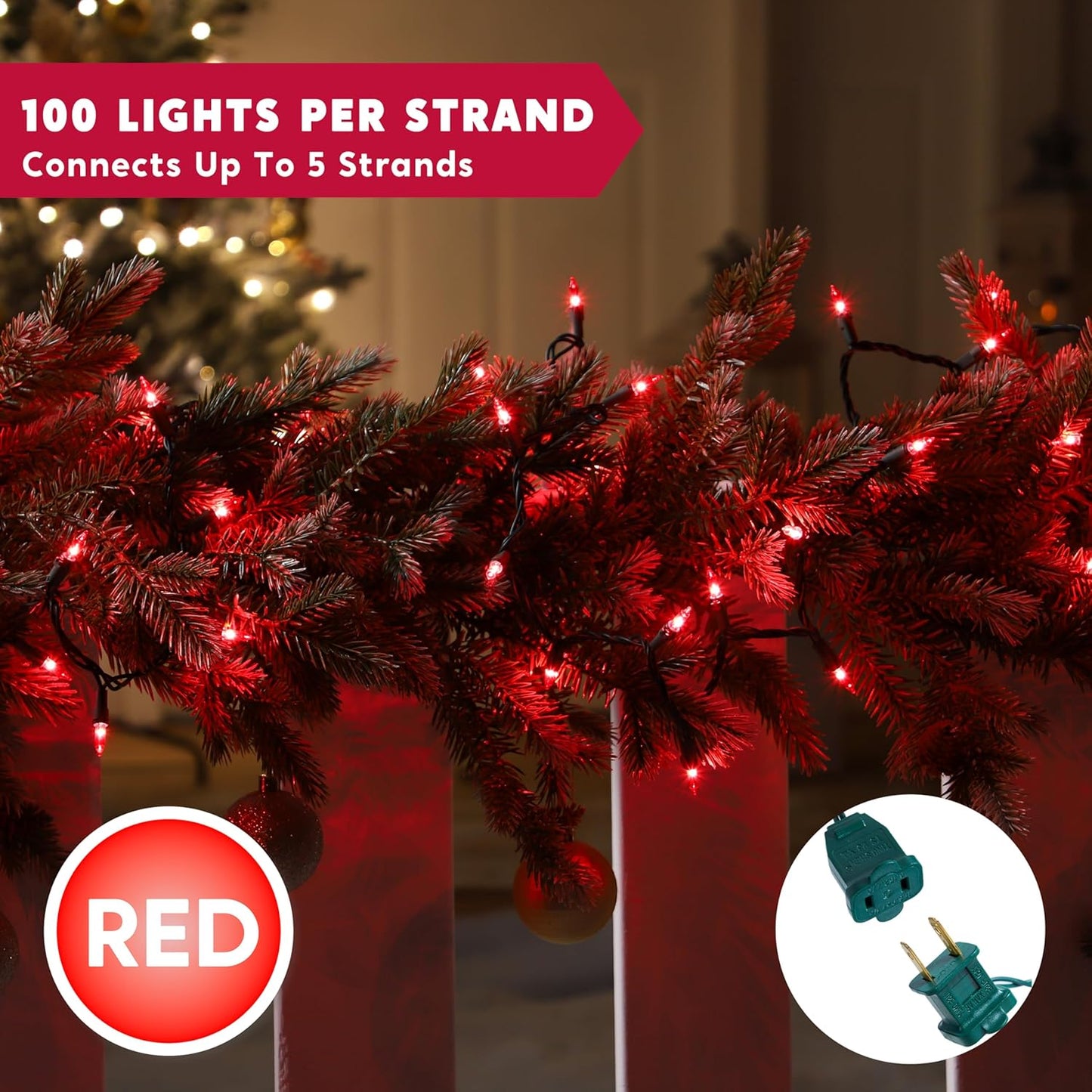 Joiedomi Red Christmas Lights Outdoor,42.8FT Christmas Tree Lights Outside,200(2x100) Count String Lights,Green Wire Xmas Lights for Decorations Indoor Holiday Theme Party Yard House