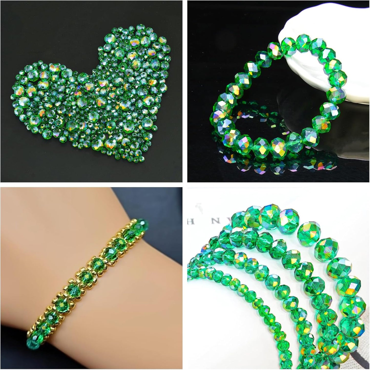 460Pcs 8mm Crystal Glass Beads for Jewelry Making Beads for Bracelets Necklace Pendants Making Supplies(Malachite Green)