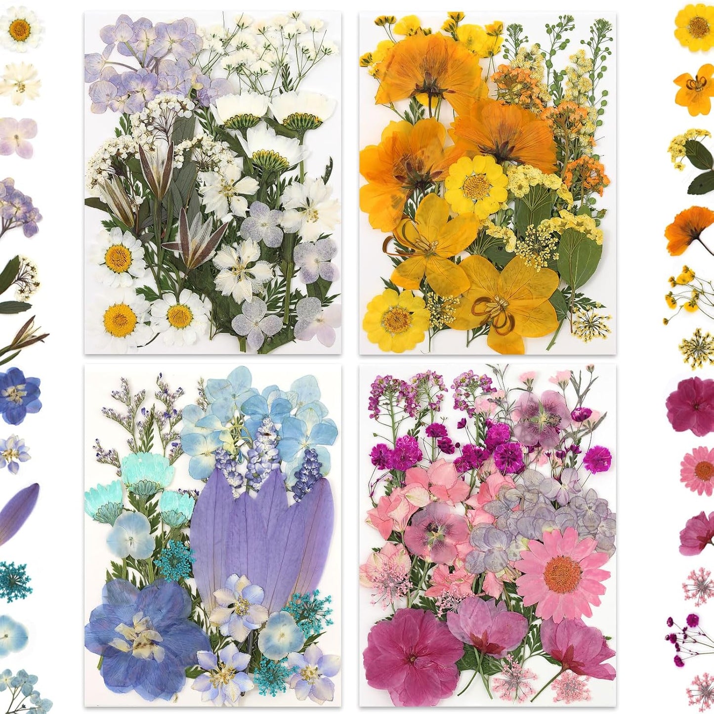 110P 4 Color Long Stem Dried Flowers for Crafts, Real Natural Pressed Flowers in Mixed Tones for Resin Art, DIY Crafts, Jewelry & Candle Decor – Tweezers Included