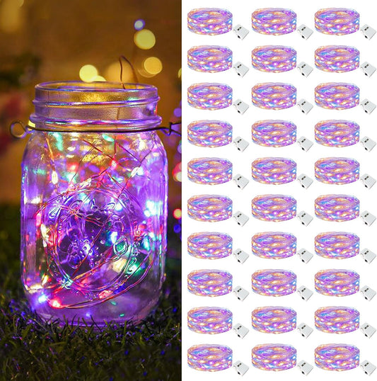 btfarm 30 Pack Fairy Lights Battery Operated [3 Modes], 7ft 20 Led Twinkle Lights String Lights Waterproof Bulk Small Mini Silver Wire for Mason Jars Vases Wedding Table Centerpiece, Multicolor