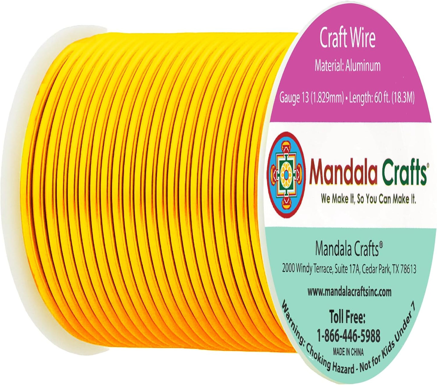 Mandala Crafts 13 Gauge Anodized Aluminum Craft Wire for Jewelry Making - 60 FT Colored Flexible Gold Tone Wire - Bendable for Bonsai Armature Crafting Sculpting