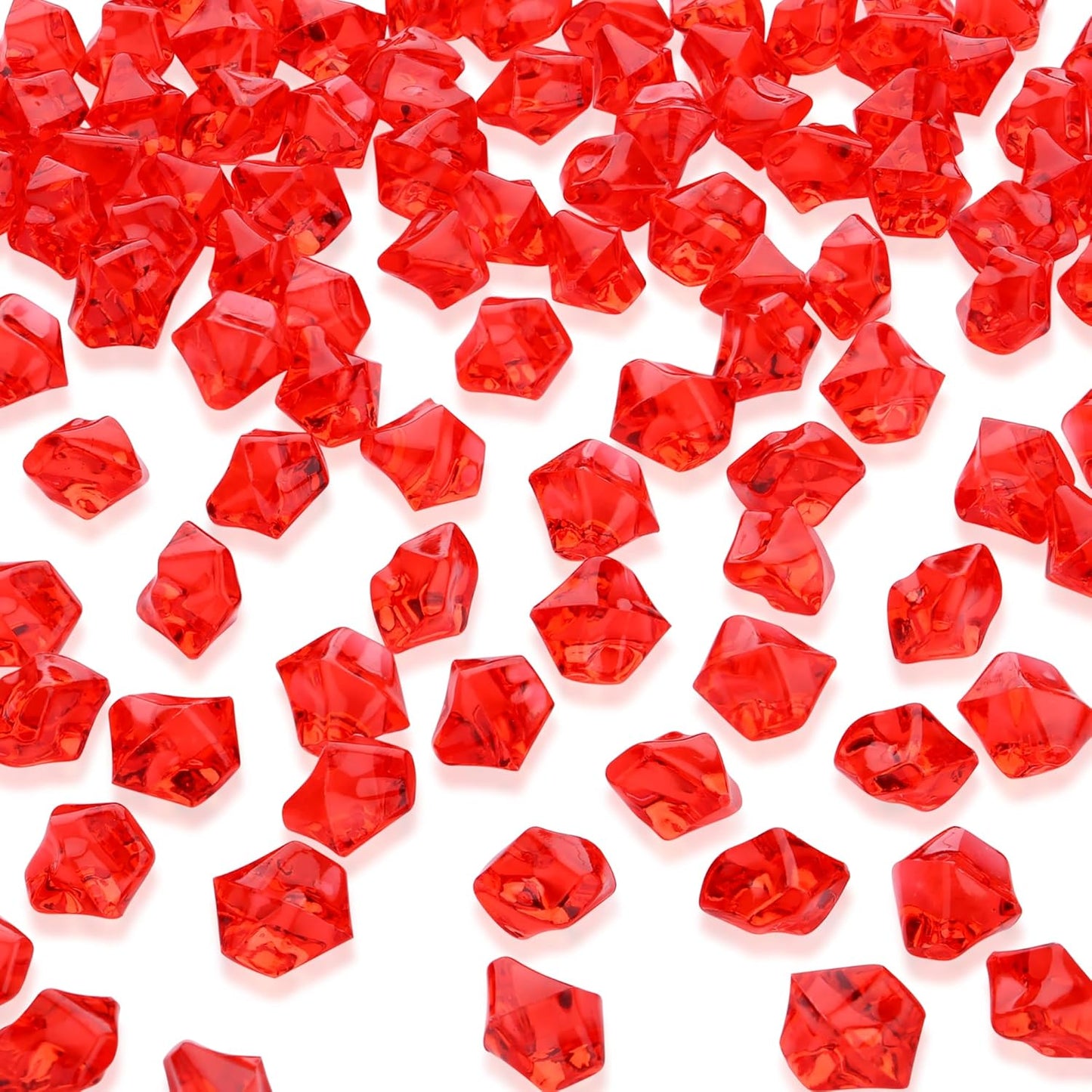 YATOJUZI 500pcs Fake Ice Cubes Red Acrylic Crushed Rocks Vase Fillers Plastic Diamonds Gems for DIY Party Wedding Centerpiece Table Scatter Prop Display 0.5" (Only Red)