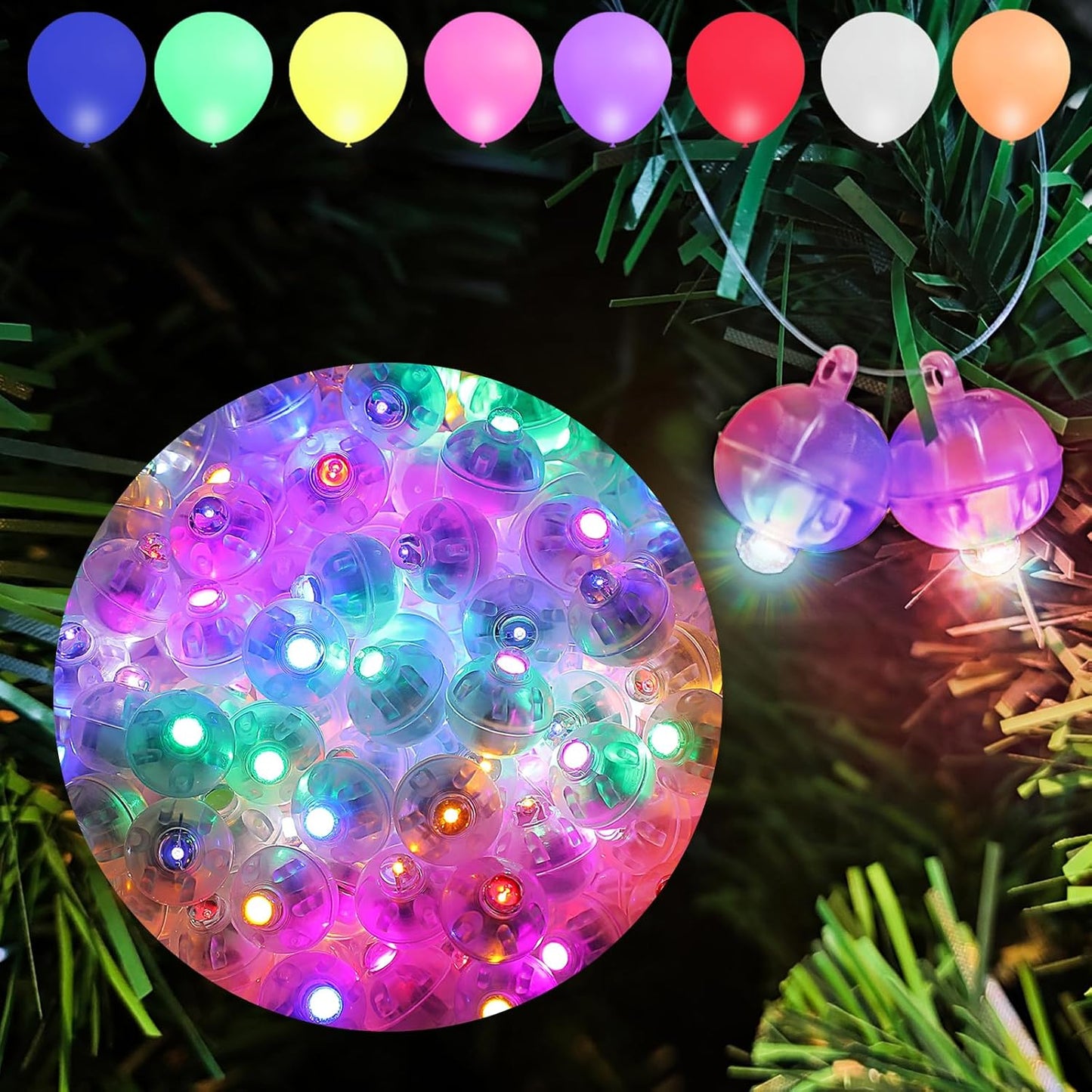 Aogist 100pcs Mini Lights,Long Standby Time Waterproof LED Balloon Light,Battery Powered,Ball Lamp for Balloon Paper Lantern Birthday Party Christmas Halloween (Multi-Colored, 100 PCS-Hook)