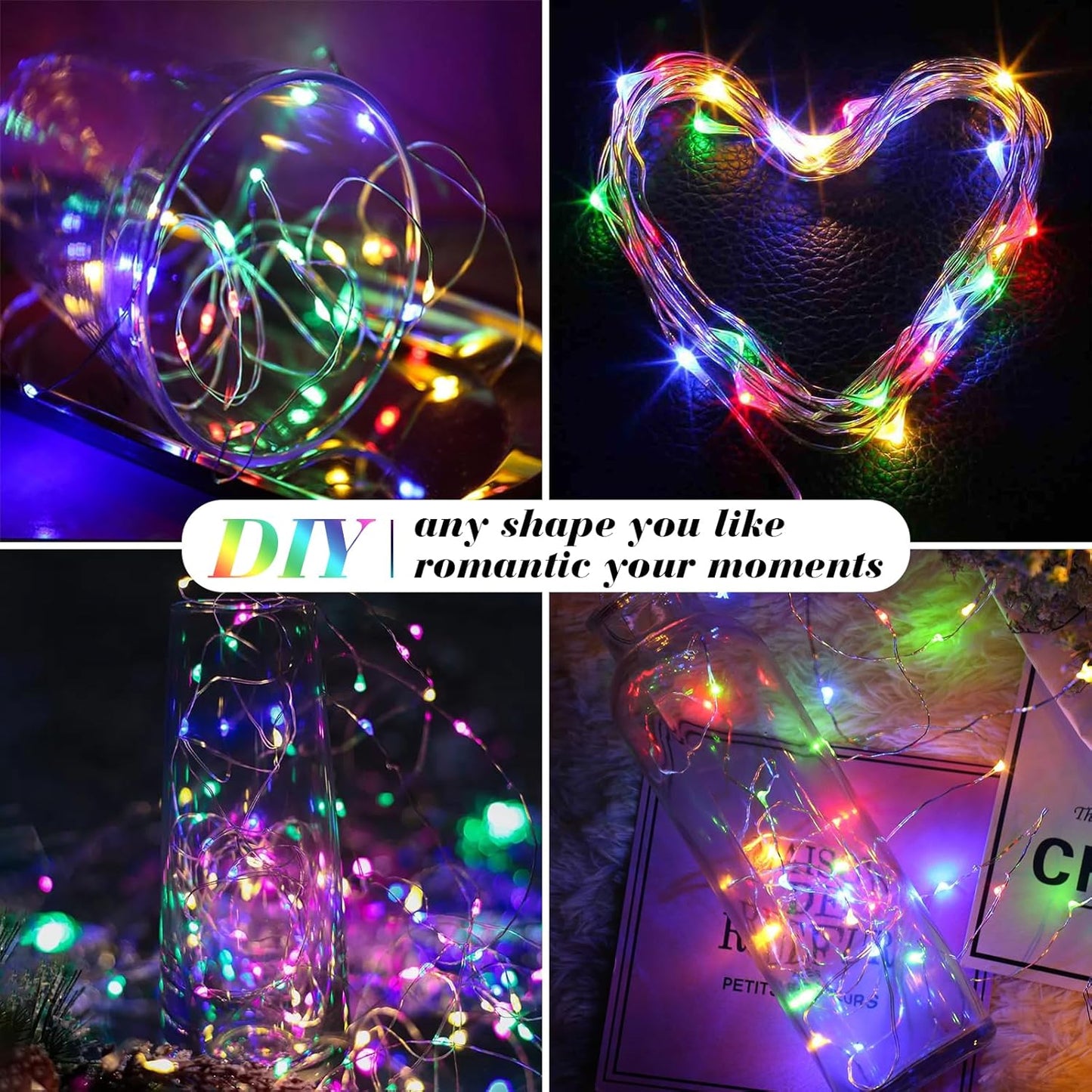 ZGWJ 24 Pack Fairy Lights Battery Operated, 7ft 20 Mini LED Fairy String Lights Silver Wire 3 Modes for DIY, Parties, Wedding, Bedroom, Halloween Christmas Decoration Multicolor