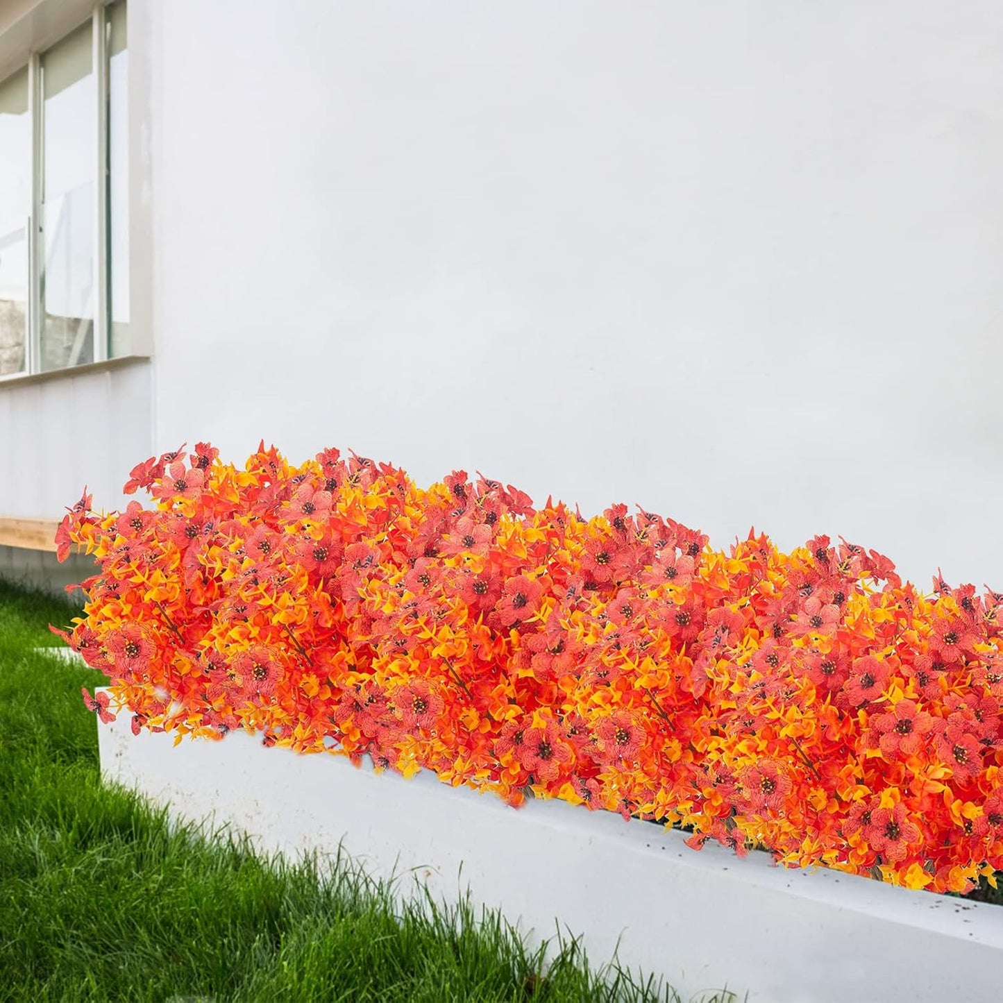 12 Bundles Artificial Fall Flowers Fake Plastic Plants Indoor Outside Hanging Planter No Fade Faux Autumn Plants Thanksgiving Christmas Wedding Party Home Garden Fireplace Décor (Gold Yellow)