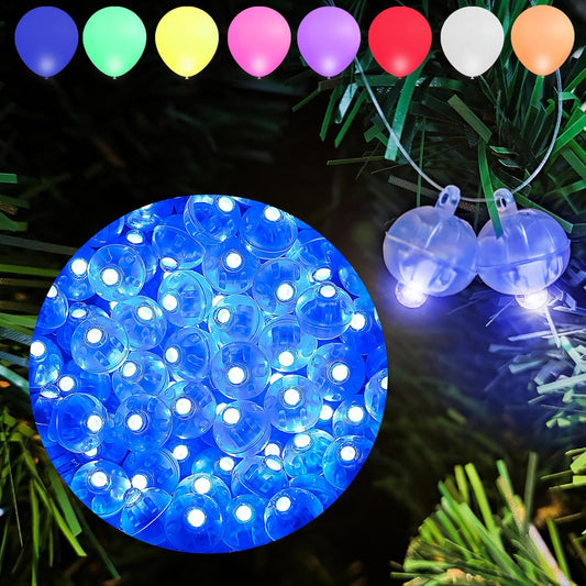 Aogist 100pcs Blue Mini Lights with Hook,Long Standby Time Waterproof LED Balloon Light,Battery Powered,Ball Lamp for Balloon Paper Lantern Birthday Party Christmas Halloween (Matching Tag Rope)