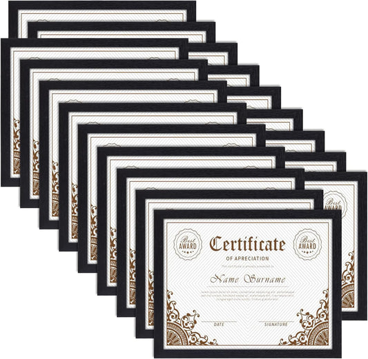 PETAFLOP Bulk Picture Frames 8.5 x 11 Certificate Document Frame Set of 18, Black Frame for Wall Tabletop Vertically and Horizontally