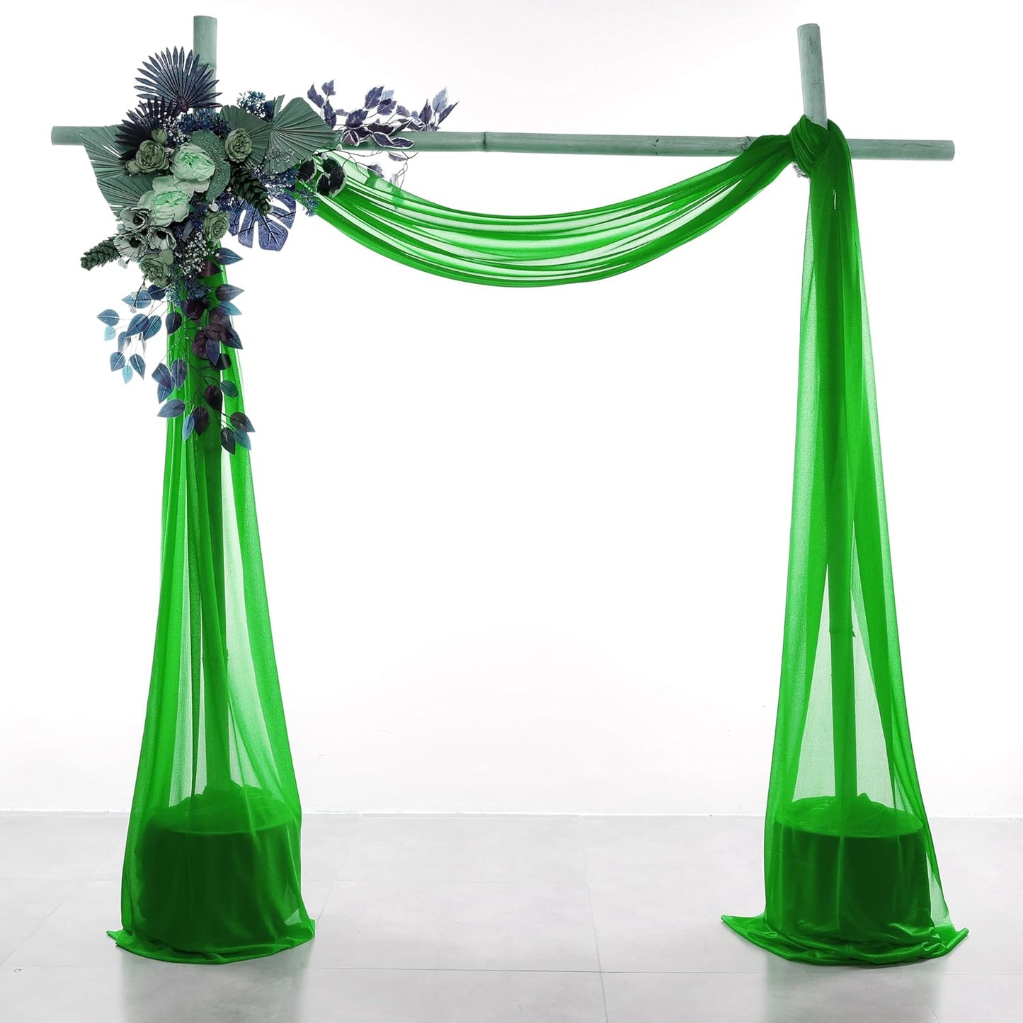 VDS Pack of 1 Panel (30 Inch X 40 Feet) Wedding Arch Draping Fabric Sheer Chiffon Fabric Drapery for Wedding Ceremony Reception Swag Backdrop Canopy Chuppah ARBO Altars Decoration (Green)