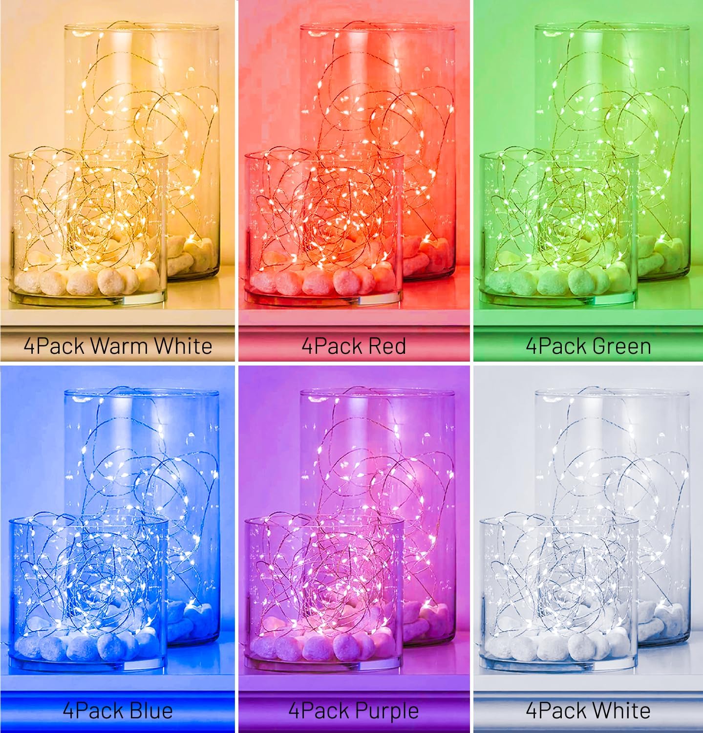 24 Pack LED Fairy Lights Battery Operated 7Ft 20Led Warm White Mini String Lights Waterproof Christmas Lights for Mason Jars Bedroom DIY Party Wedding Multi-Colored