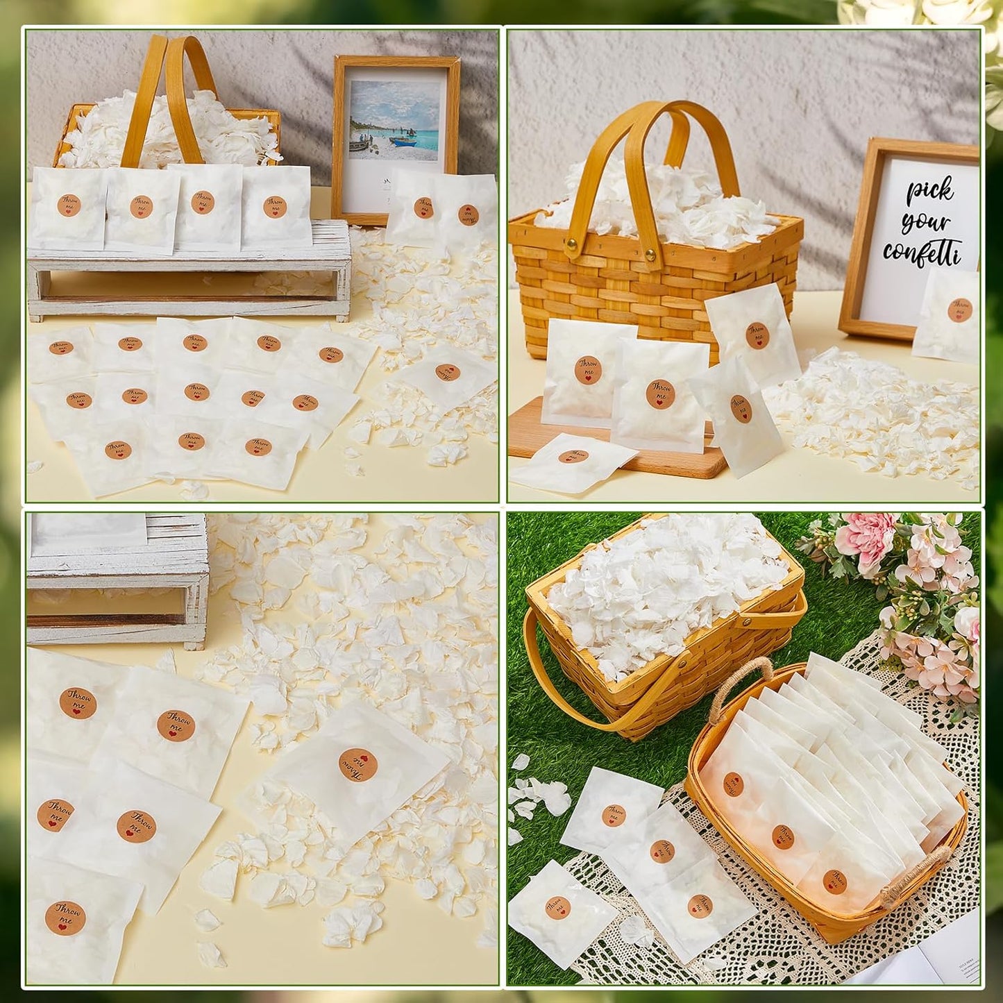 Wavwavw Biodegradable Confetti, Dried Hydrangea Flower Petals with Throw Me Stickers Wedding Confetti Biodegradable Flower Petals for Wedding Ideas Valentines Day Decor (White,55 Pcs)