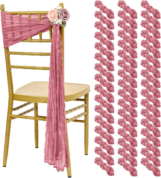 50 PCS Cheesecloth Chair Sashes, Bows Designed ChairSashes, 15.7x108 inch Chair Sashes for Aisle Decorations Universal Chairs Cover Decoration for Wedding Reception Party Banquet (Dusty Rose)