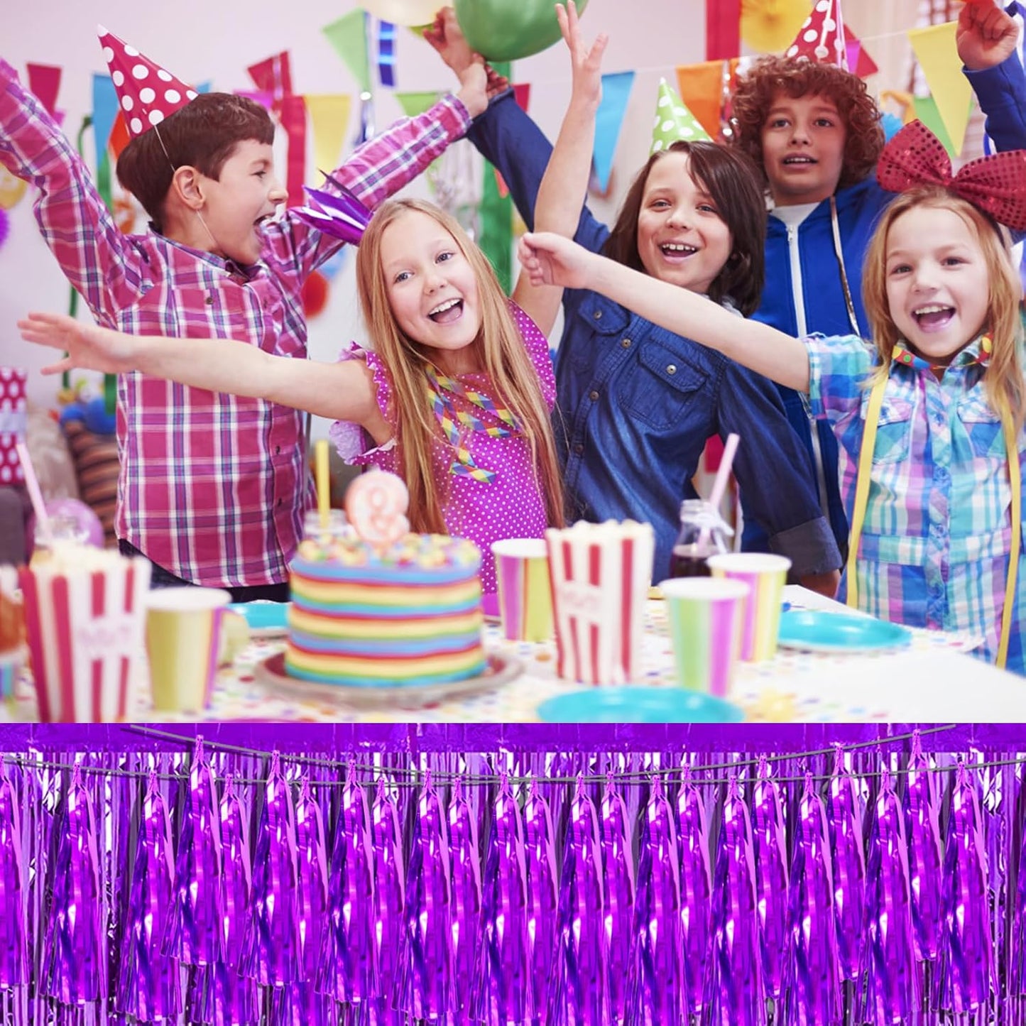 6P Purple Foil Fringe Metallic Tassel Streamers Banner Tassel Garland for Parade Floats, Bachelorette, Wedding, Birthday, Graduation, Christmas, Bridal/Baby Shower Party Decorations