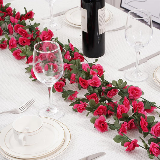 5 Pcs 41FT Flower Garland, Artificial Rose Garland Flowers Plants Fake Flower Hanging Rose Ivy, Birthday Party Valentine's Day Wedding Wall Arch Decor（Fuchsia）
