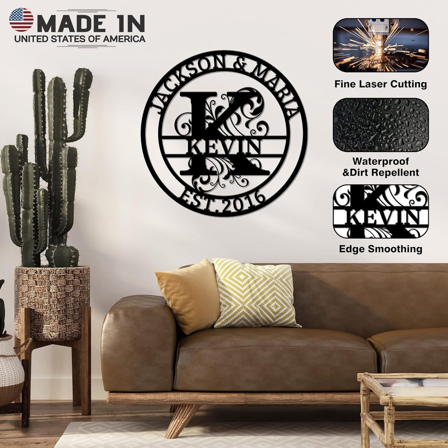 Custom Signs Outdoor Metal, Personalized Name Sign, Family Last Name Sign Home Decor, Initial Monogram Wall Metal Art, Customized Wedding Christmas Housewarming Gifts