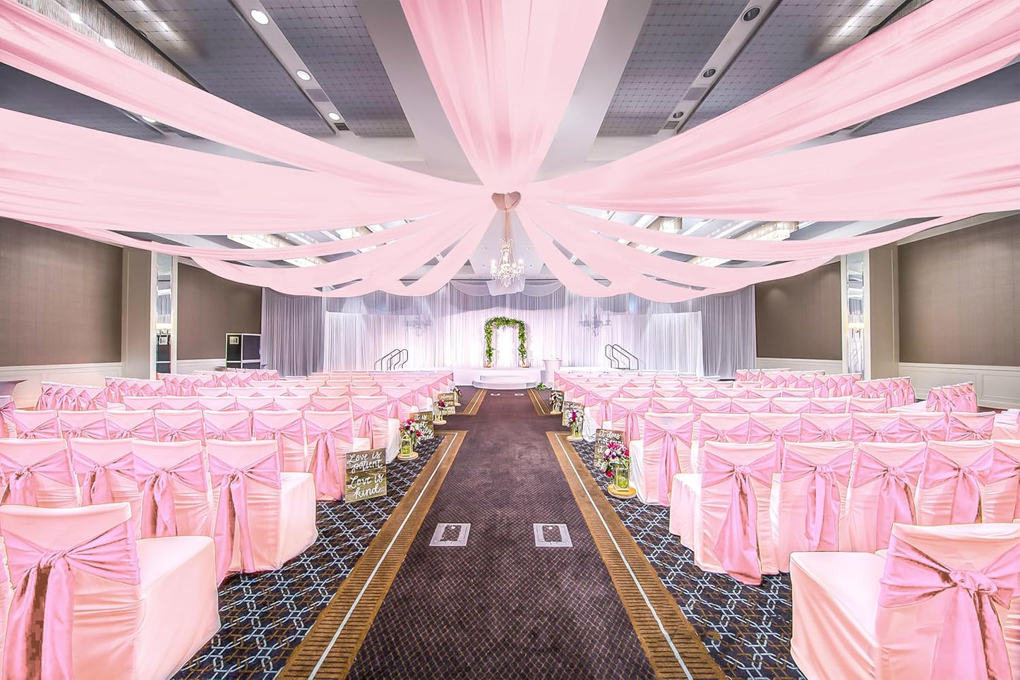 6 Panels Pink Ceiling Drapes for Wedding, 5ftx40ft Ceiling Drapes Cheesecloth Sheer Fabric Curtain Wedding Arch Draping Fabric Romantic Ceilings Decorations for Weddings Party Ceremony Stage