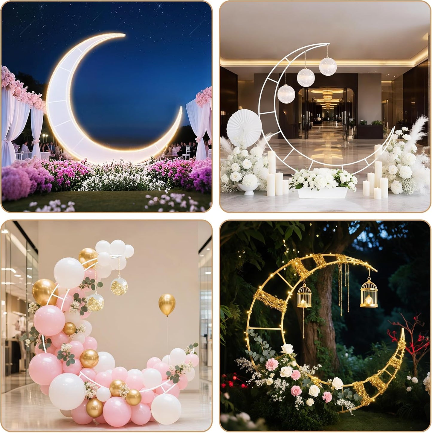 5.9 Feet Moon Shaped Wedding Arch Backdrop Stand Gold Frame for Festival Decorations Easy Assembly Rustproof Reusable Iron Material Ideal for Wedding Venue and Party Balloon Arch Display