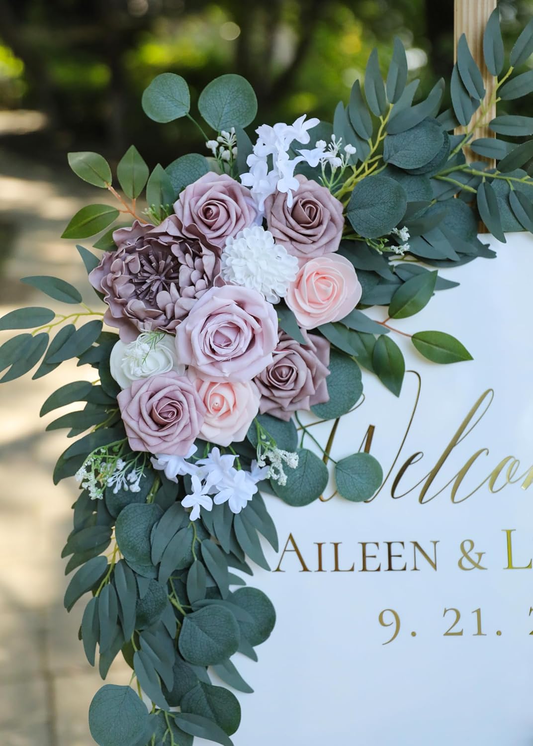 Artificial Dusty Rose Wedding Arch Flowers Swags Set of 2 for Welcome Signs, Ceremony & Reception Decorations, Blush Pink Flowers