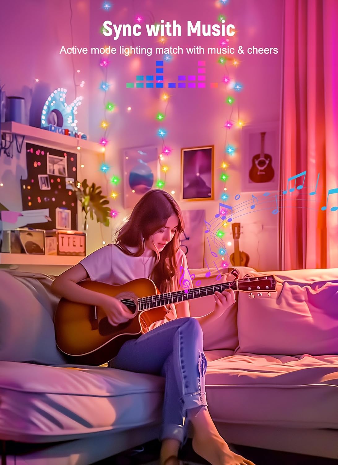 Smart Fairy Lights Plug in, 2 Pack 33FT 100LEDs USB Bluetooth Twinkle Lights with Timer and Remote, App Control Starry String Lights 8 Modes for Wedding Party Indoor Christmas Decoration, Multicolor