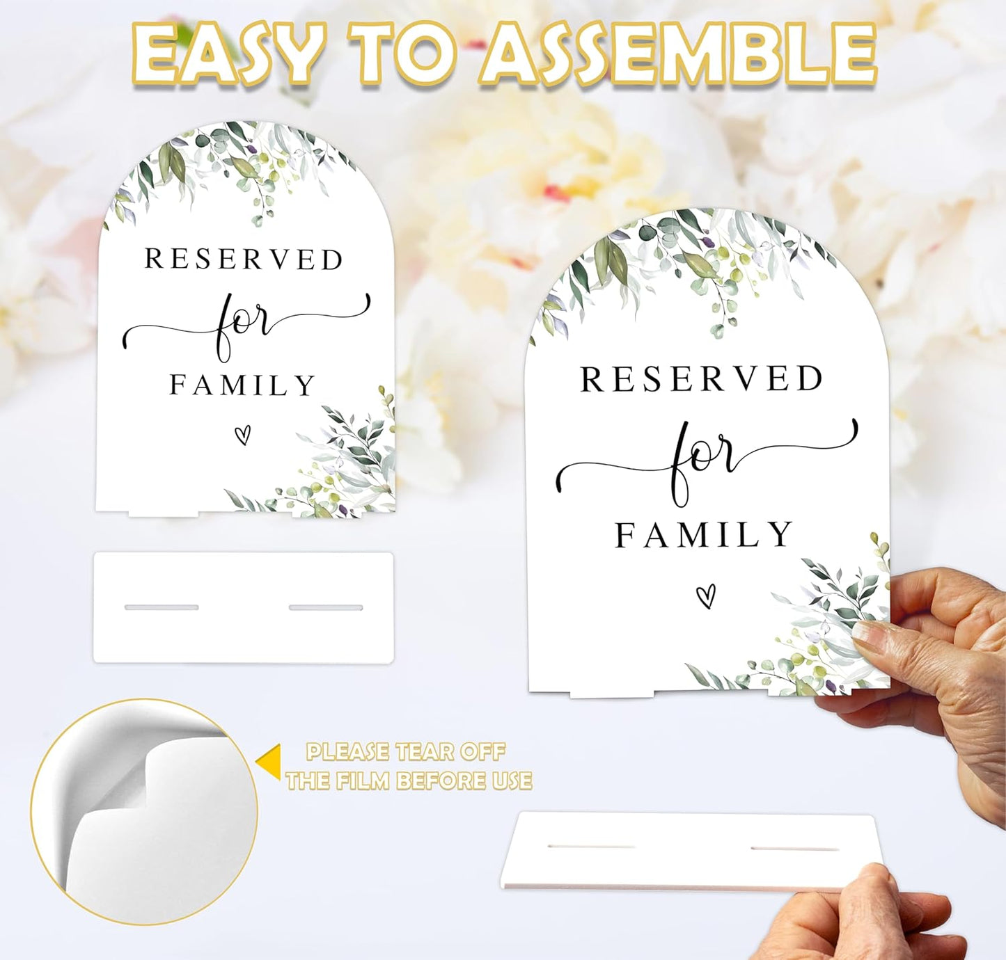 Greenery Reserved for Family Sign, 6 x 8 Inch White Arch Acrylic Wedding Sign with Holder, Wedding Sign for Ceremony and Reception, Wedding Decoration, Wedding Supplies - LY19