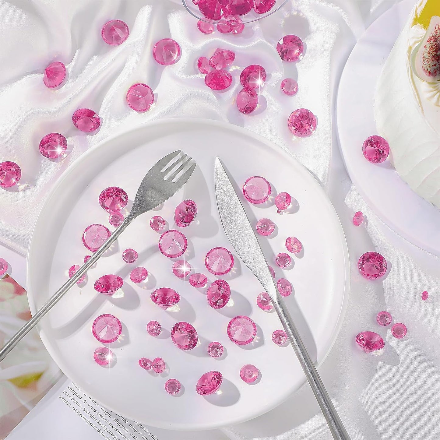 Hicarer 800 Pieces Diamond Decorations Acrylic Diamond Table Scatter Crystals for Table for Vase Fillers Party Decorations(20, 12, 10, 6, 3mm,Pink)