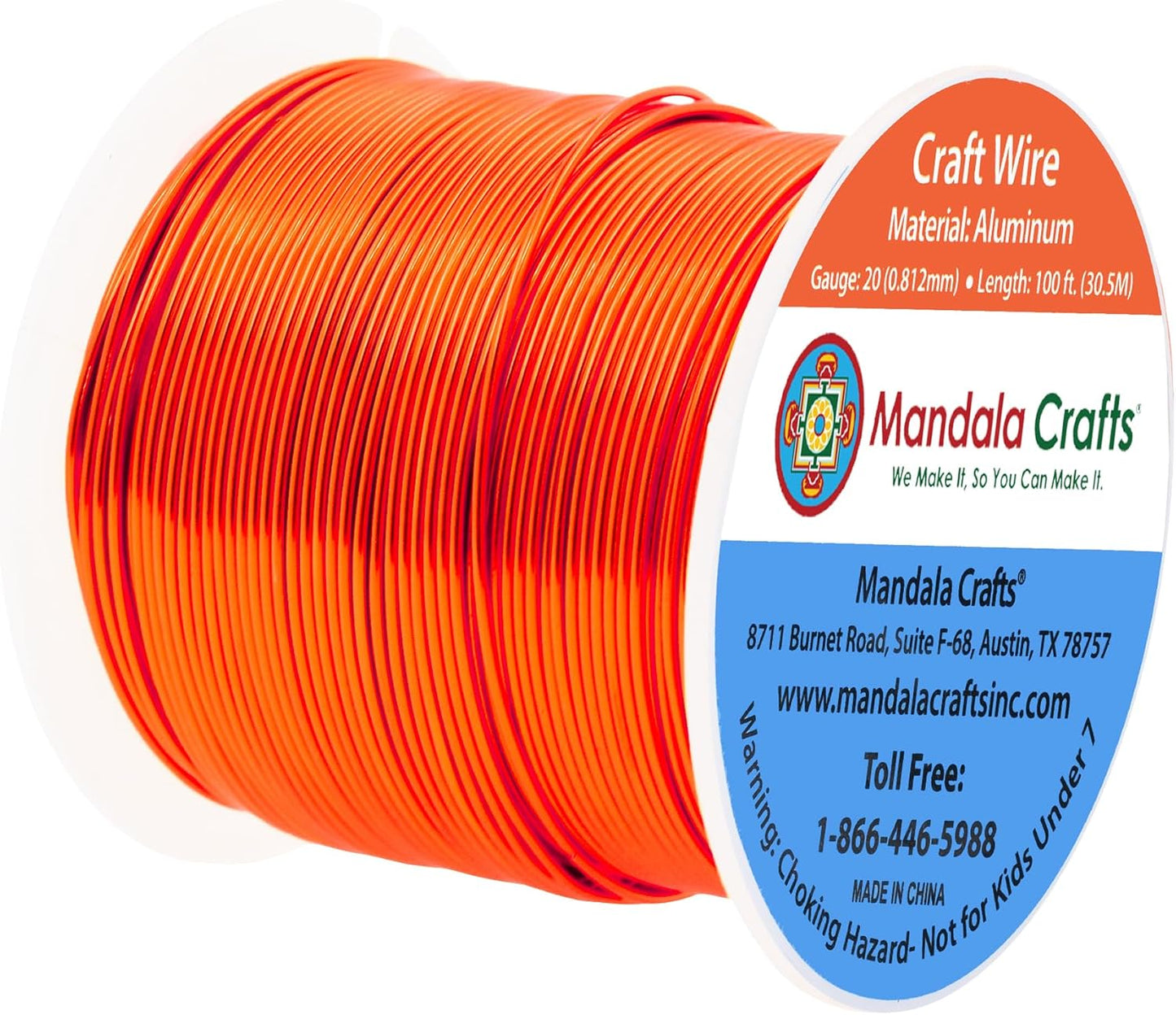 Mandala Crafts 20 Gauge Anodized Aluminum Craft Wire for Jewelry Making - 100 FT Colored Flexible Burnt Orange Wire - Bendable for Bonsai Armature Crafting Sculpting