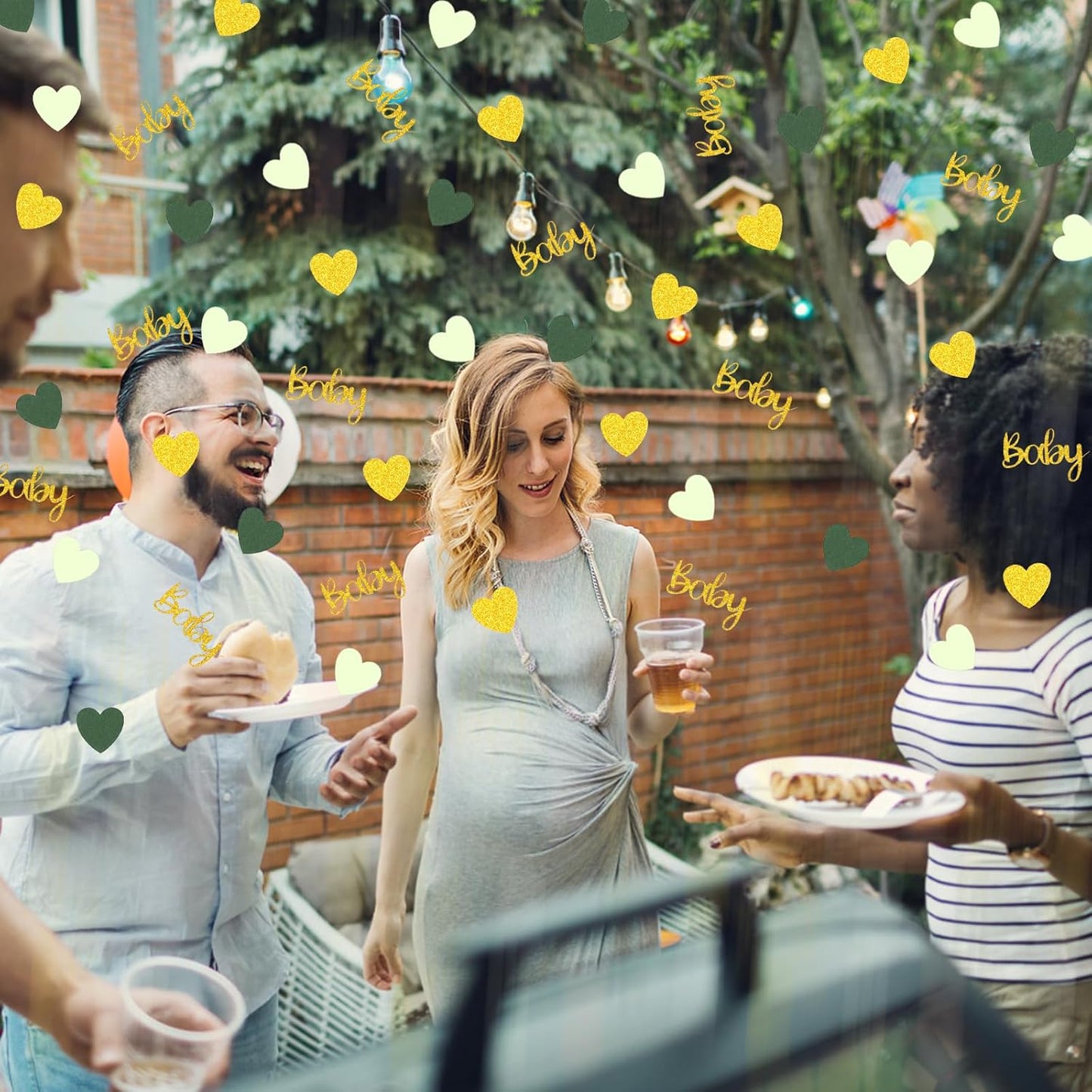 200PC Sage Green Baby Shower Confetti Green Gold Glitter Heart Table Confetti for Greenery Gender Neutral Baby Shower Decorations