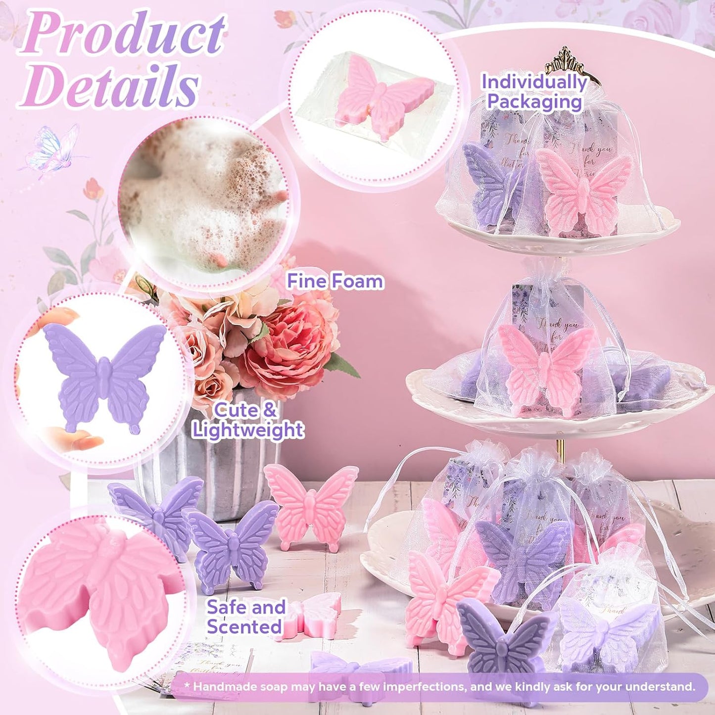 Dunzy 100 Sets Butterfly Theme Baby Shower Favors for Guests Butterfly Soap Favors with Thanks You Cards Gift Bags Gender Reveal Baptism Party Decorations Wedding Bridal Souvenirs (Purple,Pink)