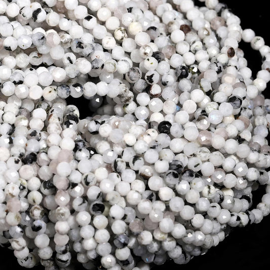 Song Xi 120pcs 3mm Natural Blackpoint Moonstone Gemstone Beads Faceted Round Loose Stone Beads for Jewelry Making