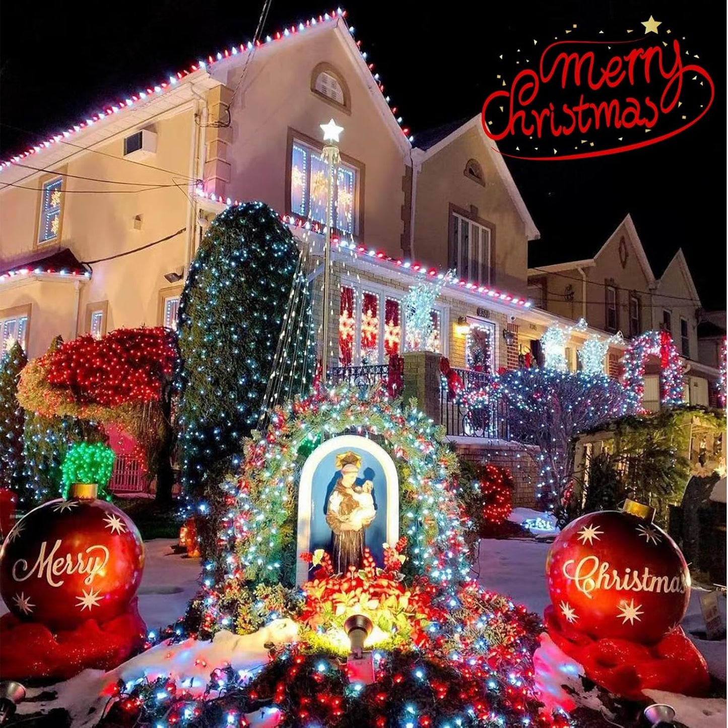 YEGUO 165ft 500 LED Christmas Lights Indoor, Red and White String Light Outdoor Waterproof, 8 Modes Green Wire Plug in with Timer Memory