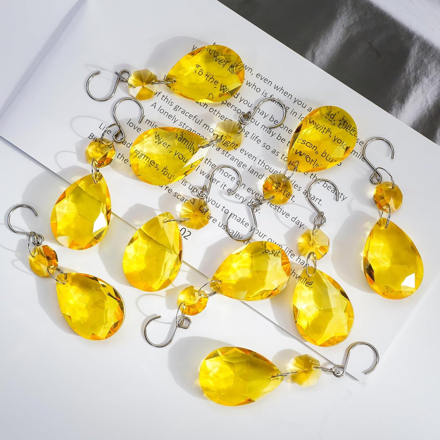H&D HYALINE & DORA 3Inch Crystal Suncatcher Bauhinia Prisms Pendants 10Pcs Chandelier Crystals Replacement Hanging Sun Catcher Beads for DIY Arts Crafts Decor (Yellow)