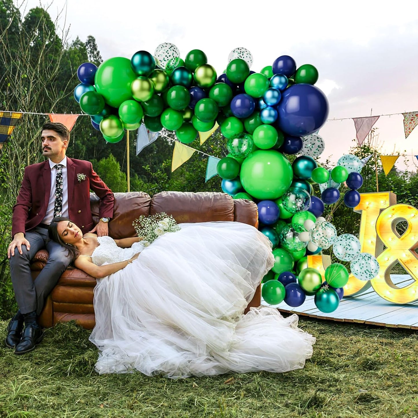 Green Dark Blue Balloon Garland Arch Kit, Dark Blue and Green Latex Balloons, Confetti Balloons for Wedding Birthday Festival Graduation Party Decorations