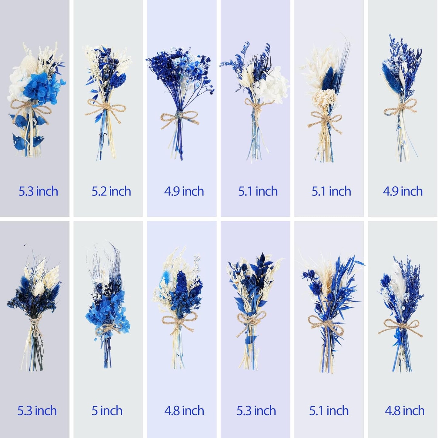 10/12/24/36 Pack Mini Dried Flowers for Vase Wedding Various Mini Bouquet Dried Small Wildflowers Natural Flowers Bulk for Crafts DIY Decor (12, Blue)
