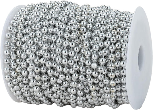 6mm Crafts Faux Pearl Beads Garland Pearl Bead Roll Strand of Pearls to Decorate Floral Centerpieces Wedding Party Favor Christmas Tree(82Feet Silver)