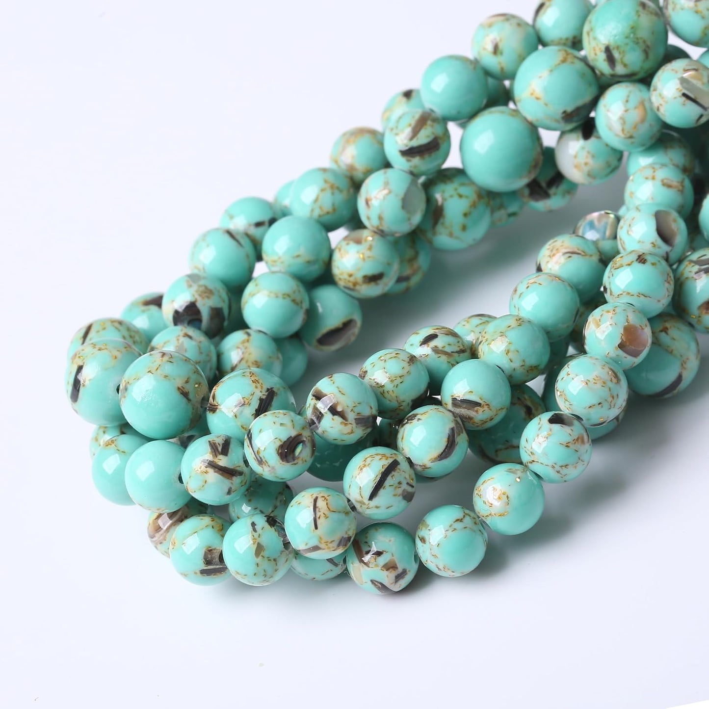 Gold Wire Turquoisee Stone Beads Gemstone Round Crystal Energy Jade Beads Stone Beads for Jewelry Making DIY Bracelet Necklace Jewelry Making 1 Strand 15.5inch 60PCS 6MM