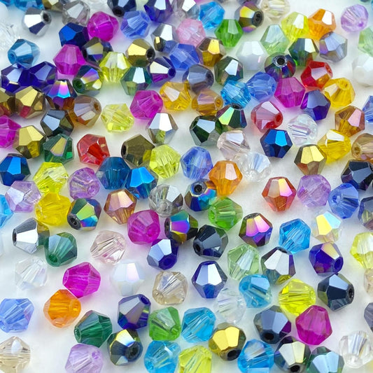 250pcs 6mm Bicone Crystal Glass Beads Loose Spacer Beads Faceted Craft Beads for Jewelry Making DIY Necklace Bracelet Earring Wind Chimes Suncatchers Ornamen(Mixed Color)