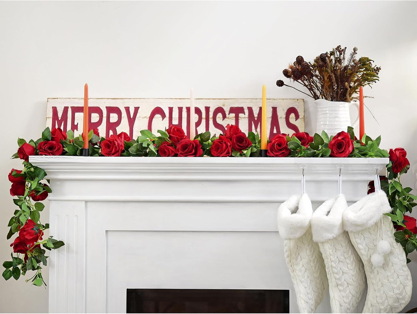 FiveSeasonStuff 29 Ft 4 Pack Rose Silk Flower Garland Artificial Flowers Decoration Hanging Floral Décor for Wedding Baby Shower Birthday Party Garden (Venetian Red)