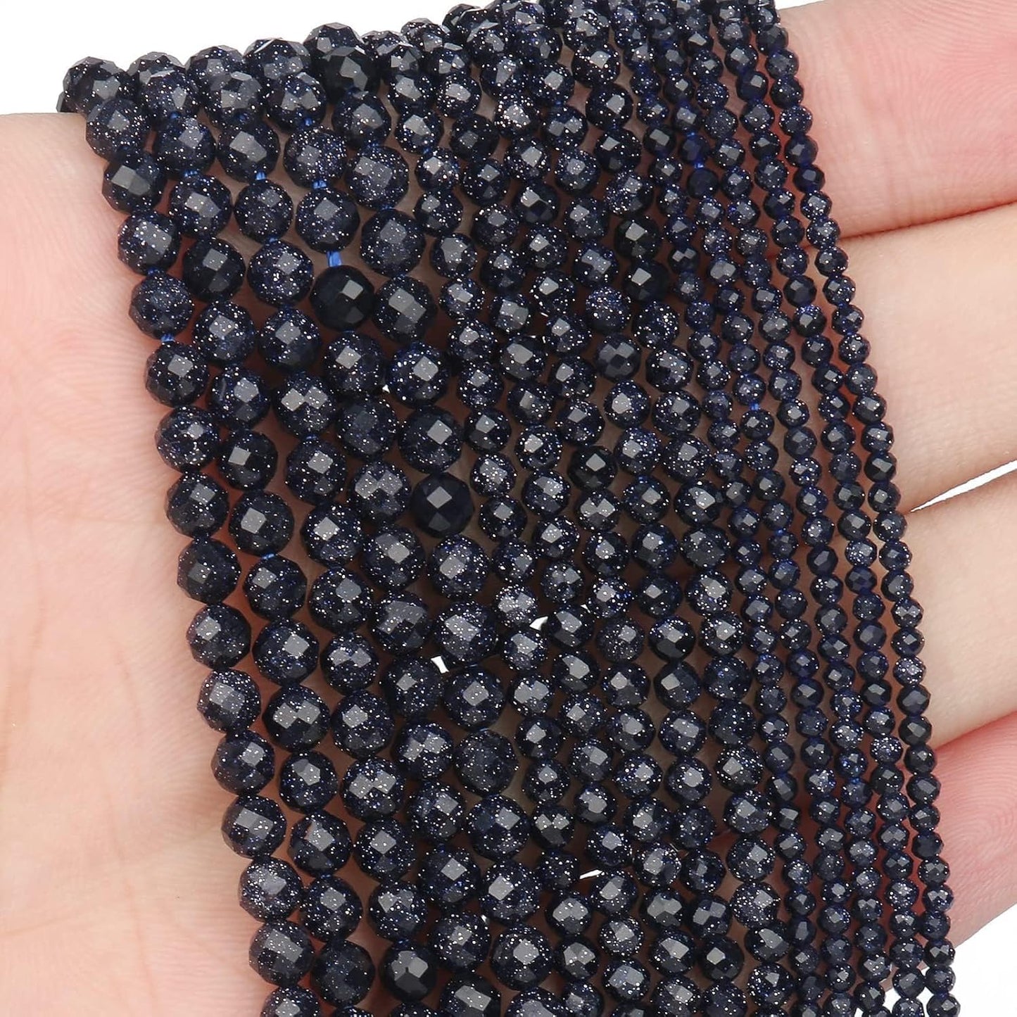 Song Xi 180pcs 2mm Natural Blue Sandstone Gemstone Beads Faceted Round Loose Stone Beads for Jewelry Making