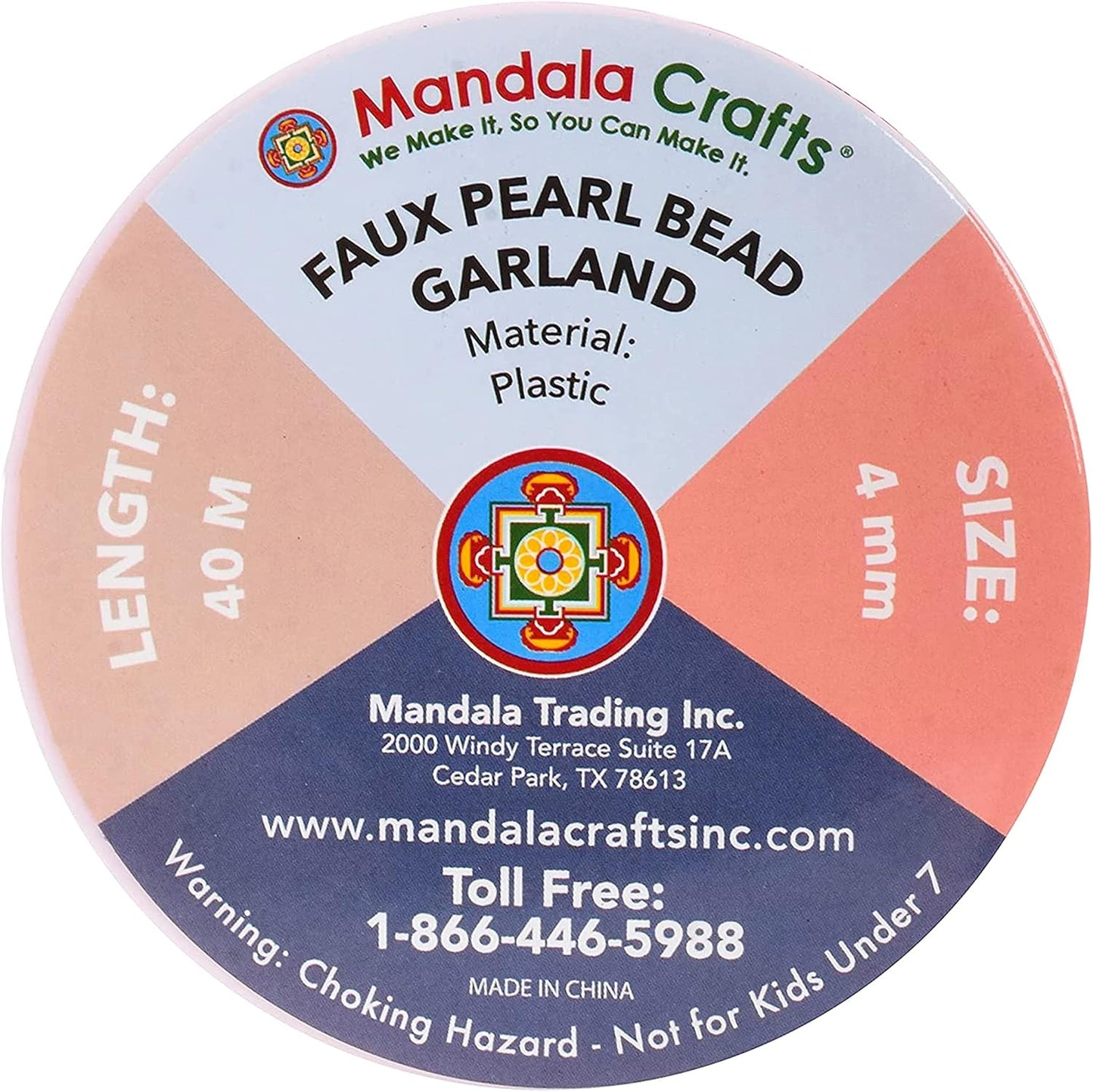 Mandala Crafts Faux Pink Pearl Beads Garland - 4mm 44 Yds Pink Pearl Strands Spool Pearl String Bead Roll for Wedding Party Christmas Tree Decoration