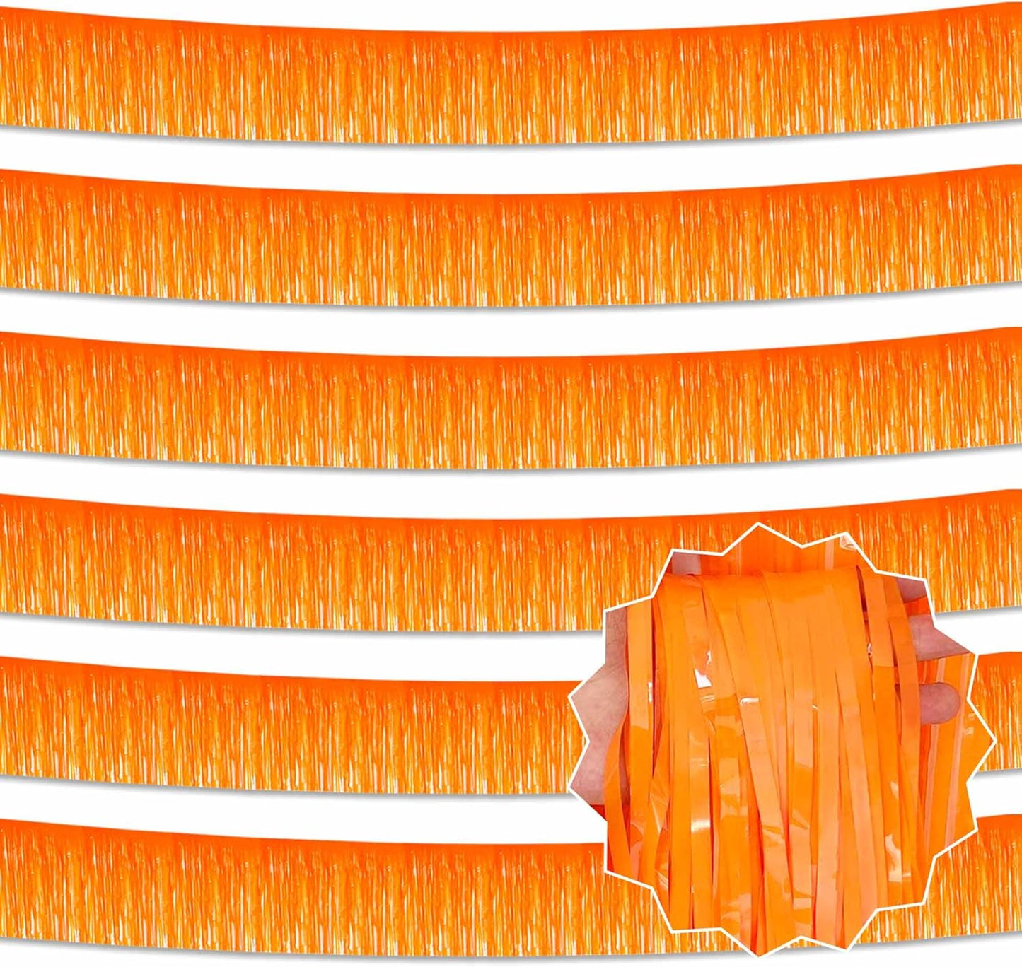 6 Pack 10 Ft Macaron Orange Foil Fringe Garland Metallic Streamers Tinsel Banner Wall Hanging Garland Backdrop for Parade Floats, Halloween, Christmas, Thanksgiving, New Year Party Decorations