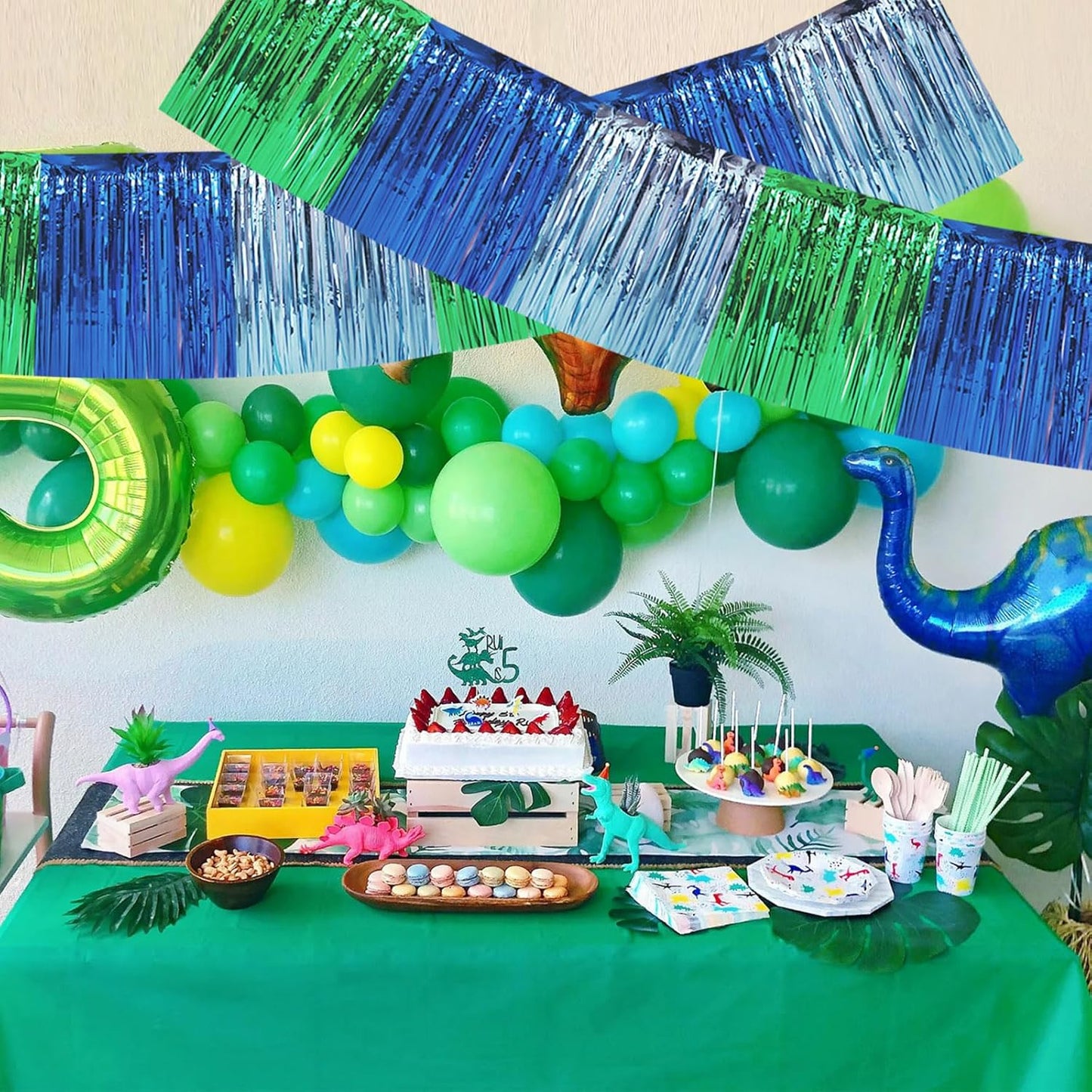 BEISHIDA 3 Packs Metallic Foil Fringe Garland Blue Green Wall Hanging Tinsel Fringe Banners for Car Floats Bridal Shower Wedding Birthday Easter Graduation Holiday Party Decoration(30 Feet)