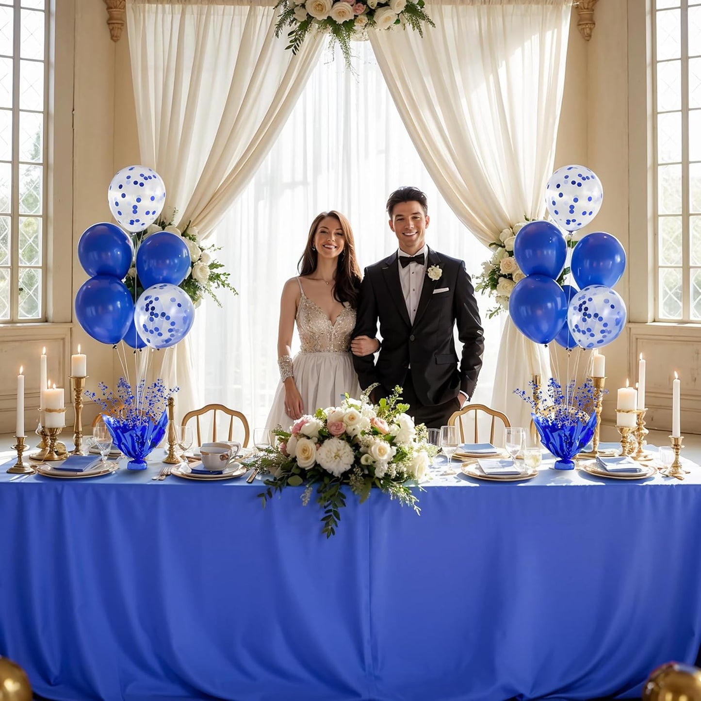 2 Set Blue Balloon Table Centerpieces for Birthday Parties, Balloon Stand Kit with Blue Balloons for Table Decoration